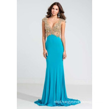 Deep V-Neckline Beaded Jersey Evening Dress